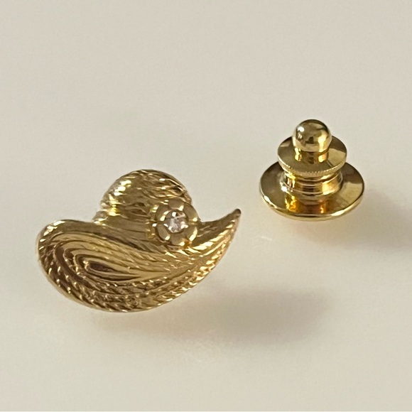 Avon Gold Tone Rhinestone Miniature Hat Pin Brooch Tie Tack - Picture 2 of 15